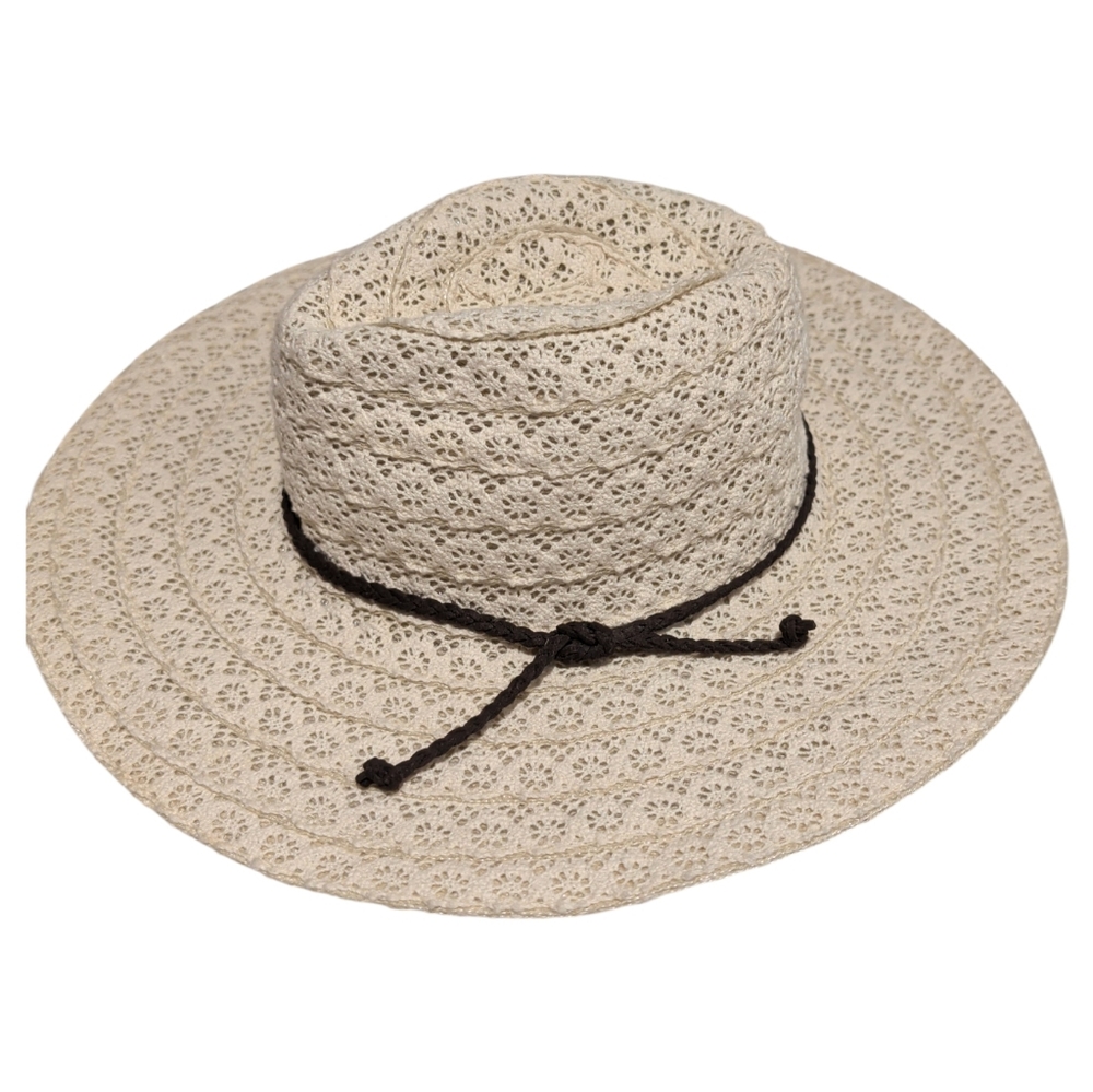 Charlie Paige Cream Lace Hat with Braided Leather Cord